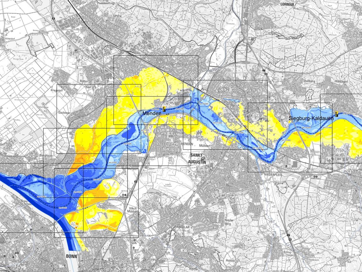 Hochwassergefahren- und -risikokarten in den Städten Köln und Bonn, Deutschland
